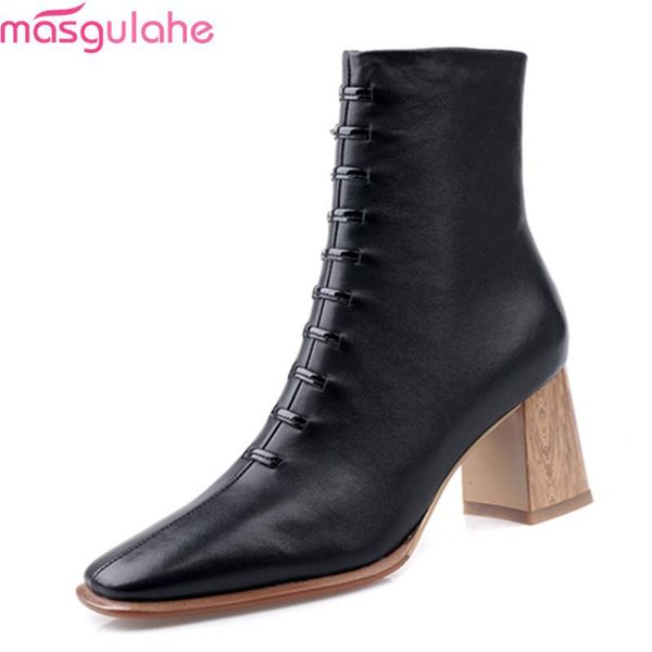 masgulahe 2020 new genuine leather women boots thick high heels simple lace up ladies shoes autumn ankle boots, Black
masgulahe 2020 new genuine leather women boots thick high heels simple lace up ladies shoes autumn ankle boots, Black