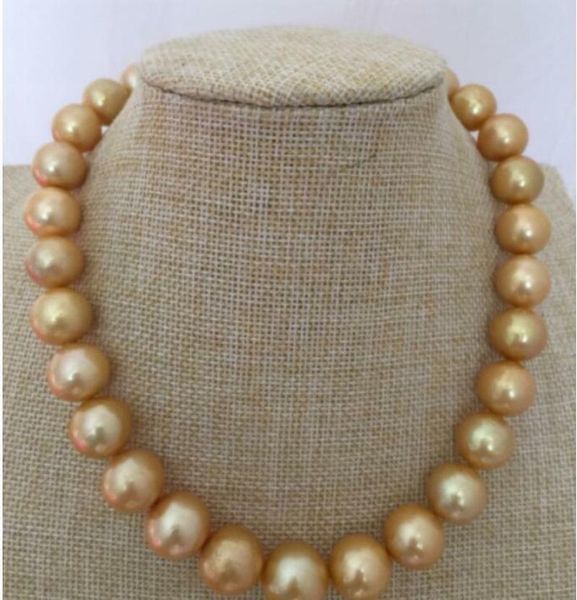 gorgeous huge 13-15mm south sea round gold pearl necklace 18inch 14k gp, Silver