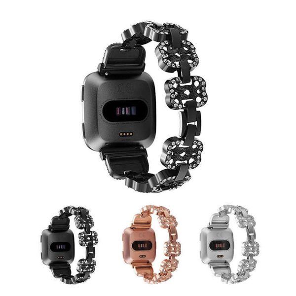 versa metal suitable watch for fitbit strap versa clover chain smart watch strap, Slivery;brown