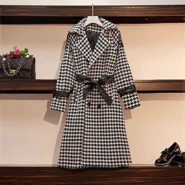 women's trench coats 2021 winter large size houndstooth long waist wool coat woman outerwear v1192, Tan;black
women's trench coats 2021 winter large size houndstooth long waist wool coat woman outerwear v1192, Tan;black