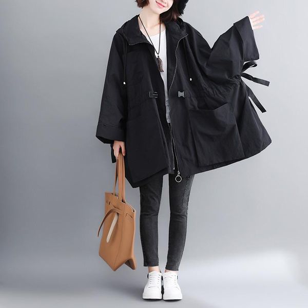 women's trench coats windbreaker female long coat 2021 spring autumn bat sleeve large size loose casual hooded overcoat outerwear r324, Tan;black
women's trench coats windbreaker female long coat 2021 spring autumn bat sleeve large size loose casual hooded overcoat outerwear r324, Tan;black