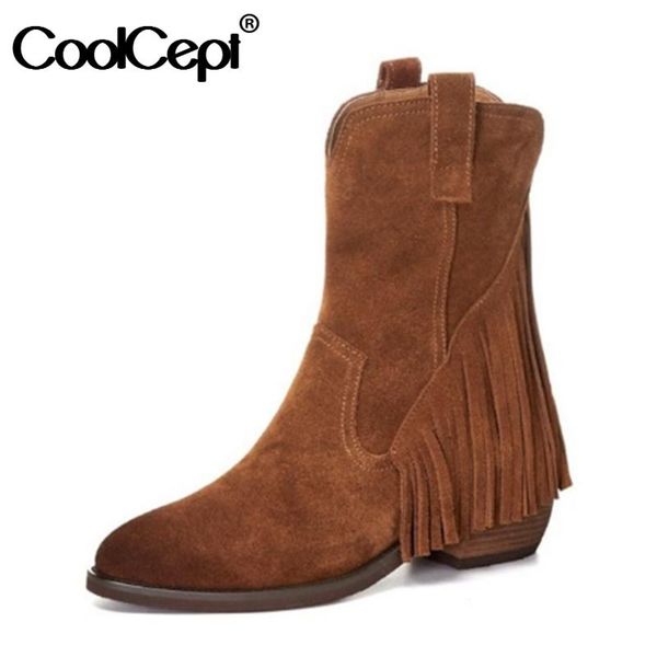 coolcept real leather women mid calf boots pointed toe tassels zipper shoes flock winter boots women party footwear size 34-42, Black
coolcept real leather women mid calf boots pointed toe tassels zipper shoes flock winter boots women party footwear size 34-42, Black