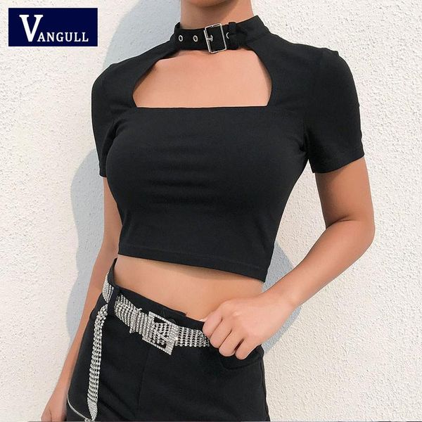 women's t-shirt vangull black slim summer t shirt women front cut out cropped tee femme choker collar short sleeve gothic tshirt, White
women's t-shirt vangull black slim summer t shirt women front cut out cropped tee femme choker collar short sleeve gothic tshirt, White