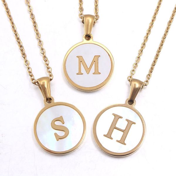 gold color stainless steel 26 letter alphabet shell pendant necklace fashion chain for women men jewelry q1209, Bronze;silver
gold color stainless steel 26 letter alphabet shell pendant necklace fashion chain for women men jewelry q1209, Bronze;silver