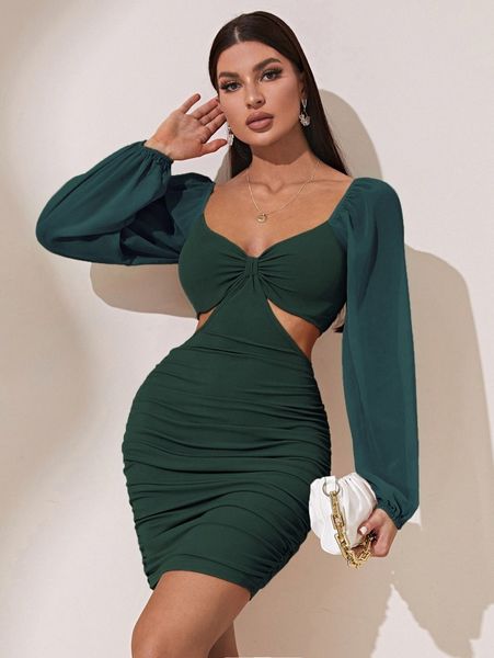 ruched cut out lantern sleeve sweetheart neck bodycon dress l9jr#, Black;gray
ruched cut out lantern sleeve sweetheart neck bodycon dress l9jr#, Black;gray