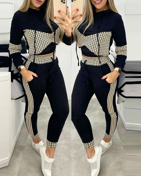 women's two piece pants autumn women houndstooth print hooded & drawstring set 2022 femme casual tracksuits lady sporty outfits, White
women's two piece pants autumn women houndstooth print hooded & drawstring set 2022 femme casual tracksuits lady sporty outfits, White