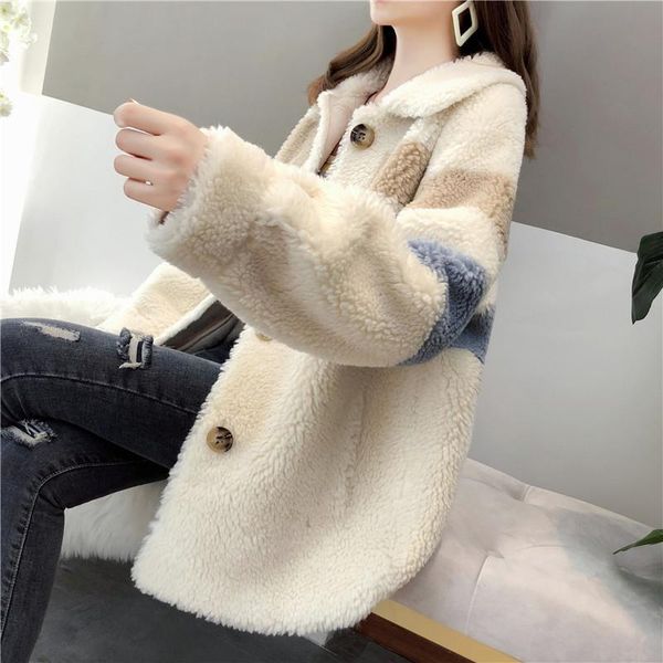 women's fur & faux winter sheep shearling coat womens korean particles lamb mid-length long-sleeve fashion color matching jacket, Black
women's fur & faux winter sheep shearling coat womens korean particles lamb mid-length long-sleeve fashion color matching jacket, Black