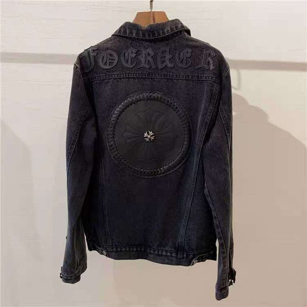 chao brand croxin leather cross circle sanskrit embroidery men's and women's net red same thin loose denim jacket, Black
chao brand croxin leather cross circle sanskrit embroidery men's and women's net red same thin loose denim jacket, Black
