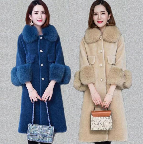 2020 new imitation sheep shearing particles fox fur collar mid-length female plus size coat korean version is fashionable and slim, Black
2020 new imitation sheep shearing particles fox fur collar mid-length female plus size coat korean version is fashionable and slim, Black