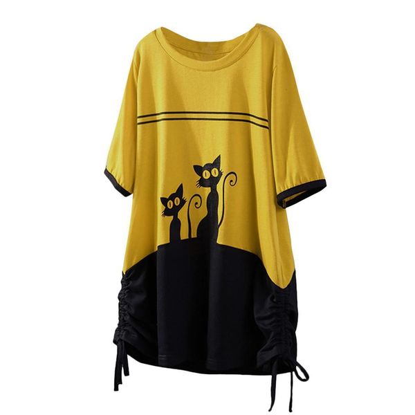 women t shirts stitching cat print short sleeve rope o-neck loose vogue elegant noble summer t-shirt for women, White
women t shirts stitching cat print short sleeve rope o-neck loose vogue elegant noble summer t-shirt for women, White