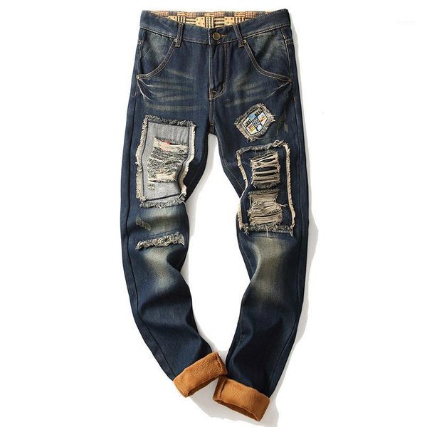 retro blue jeans fashion trendy ripped patch straight leg pants men's plus velvet jeans trendy pants autumn and winter new1
retro blue jeans fashion trendy ripped patch straight leg pants men's plus velvet jeans trendy pants autumn and winter new1