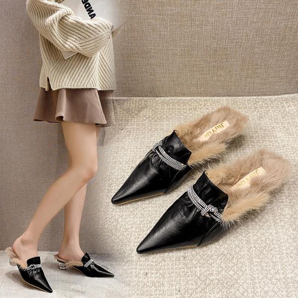 new fall 5cm crystal heels pointed toe furry slippers ladies sandals fashion design clear perspex heels women mules shoes, Black
new fall 5cm crystal heels pointed toe furry slippers ladies sandals fashion design clear perspex heels women mules shoes, Black