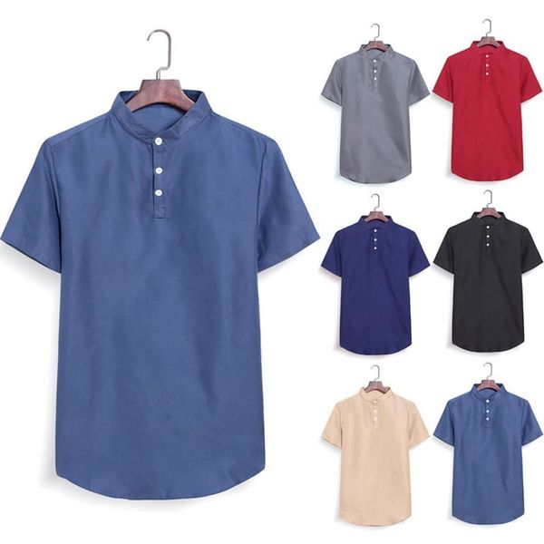 men's summer casual shirts fashion short sleeve thin v-neck pure color shirt homme stand collar loose blouse camisas, White;black
men's summer casual shirts fashion short sleeve thin v-neck pure color shirt homme stand collar loose blouse camisas, White;black