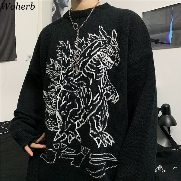 woherb vintage loose pullover sweater women long sleeve dinosaur pattern knit jumpers korean fashion new streetwear 91373 201119, White;black
woherb vintage loose pullover sweater women long sleeve dinosaur pattern knit jumpers korean fashion new streetwear 91373 201119, White;black