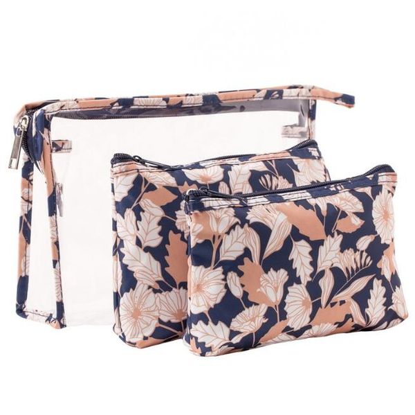 2021 new arrival women pvc 3pc set clear protable waterproof large capacity cosmetic bags mix color