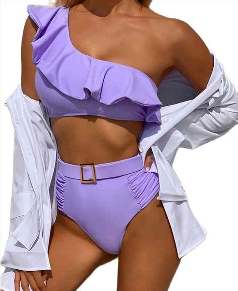 summer womens solid purple ruffle one-shoulder bikini set split high waist swimsuit, White;black
summer womens solid purple ruffle one-shoulder bikini set split high waist swimsuit, White;black