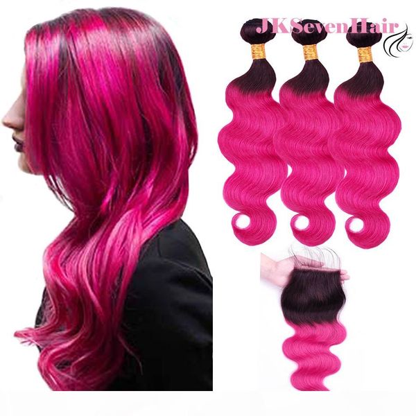 two tone rose pink body wave malaysian human hair bundles 3pcs with 4x4inch lace closure 1b rose pink ombre brazilian peruvian hair wefts, Black
two tone rose pink body wave malaysian human hair bundles 3pcs with 4x4inch lace closure 1b rose pink ombre brazilian peruvian hair wefts, Black