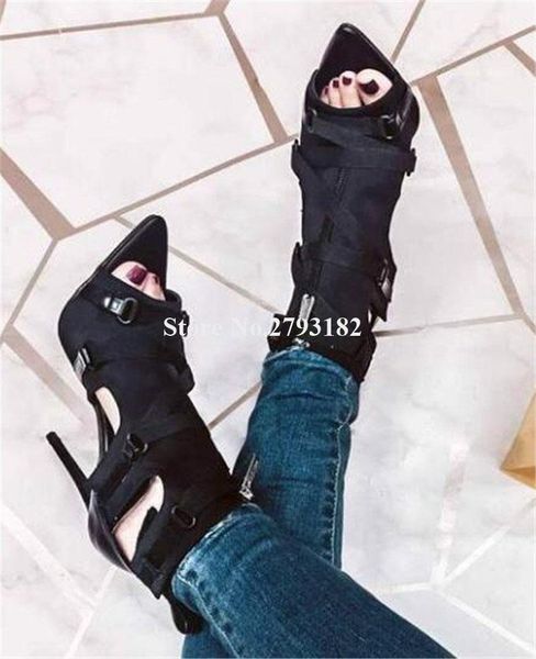 boots brand design pointed open toe suede leather stiletto heel short gladiator cut-out buckles high ankle booties, Black
boots brand design pointed open toe suede leather stiletto heel short gladiator cut-out buckles high ankle booties, Black