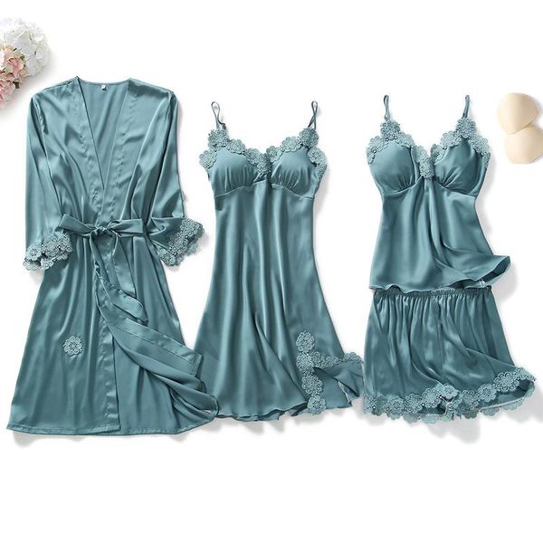 4 piece lingerie set with robe satin sleepwear women floral nightgowns robes negligee bathrobe pink lounge set plus size, Black;red
4 piece lingerie set with robe satin sleepwear women floral nightgowns robes negligee bathrobe pink lounge set plus size, Black;red
