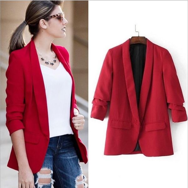 women's blazer casual jacket wrinkled sleeves double pocket blazer solid office ladies loose female lopa jacket, White;black
women's blazer casual jacket wrinkled sleeves double pocket blazer solid office ladies loose female lopa jacket, White;black