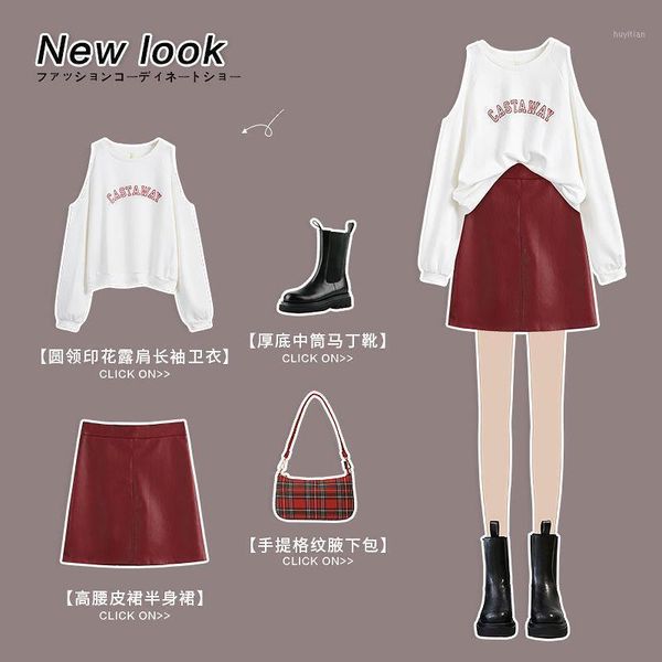 set women's early autumn dress fashion off-the-shoulder jacket and red leather pants skirt two-piece set.1, Gray
set women's early autumn dress fashion off-the-shoulder jacket and red leather pants skirt two-piece set.1, Gray