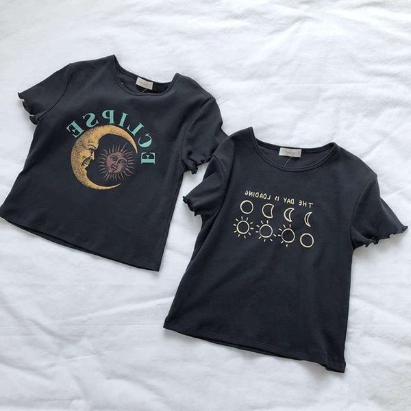 t-shirt wind ins ruffle print sleeve short waist letter slim summer, Black;gray
t-shirt wind ins ruffle print sleeve short waist letter slim summer, Black;gray