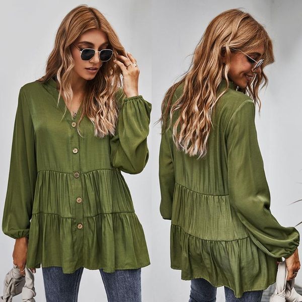 women autumn puff long sleeve shirts v-neck button down loose tunic solid color ruffles flowy casual blouse streetwear, White
women autumn puff long sleeve shirts v-neck button down loose tunic solid color ruffles flowy casual blouse streetwear, White