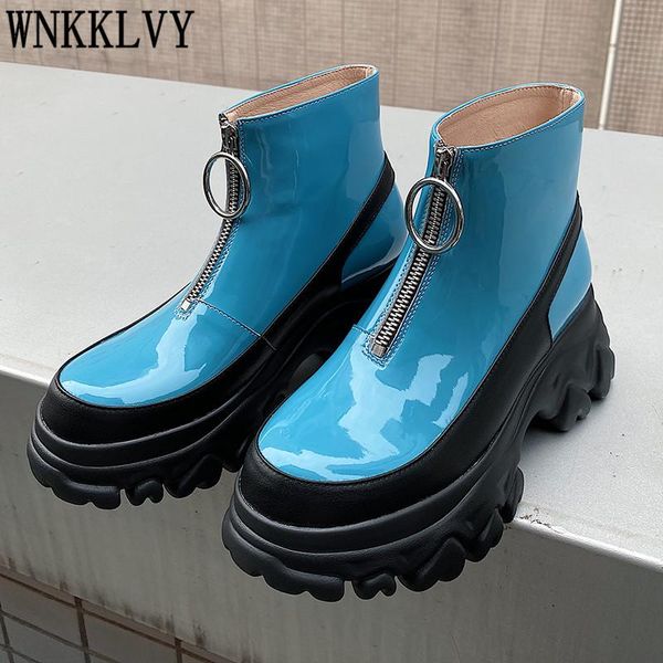 boots platform shiny leather women thick sole round toe mixed colors daddy shoes front zipper handsome ankle, Black
boots platform shiny leather women thick sole round toe mixed colors daddy shoes front zipper handsome ankle, Black
