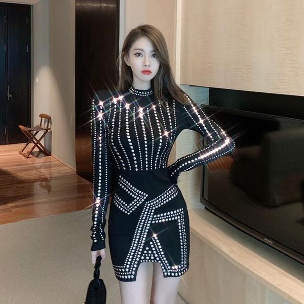 women 2021 spring autumn dresses bodycon dress female fashion drilling party dresses long sleeve casual slim vestidos f34, Black;gray
women 2021 spring autumn dresses bodycon dress female fashion drilling party dresses long sleeve casual slim vestidos f34, Black;gray
