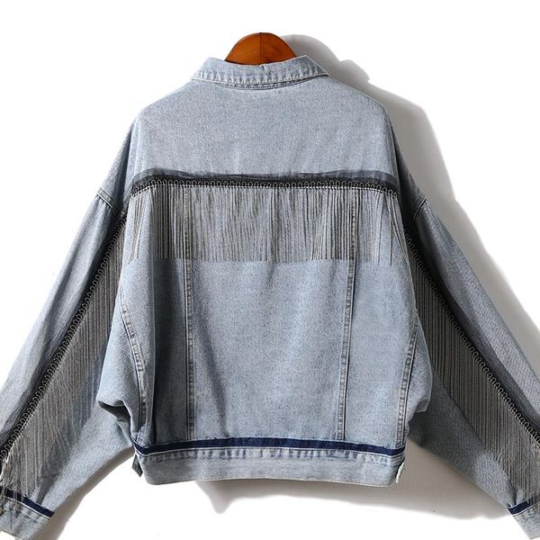 oversized tassel denim coat women's 2020 spring autumn new streetwear loose batwing sleeve short jacket button outwear q487, Black;brown
oversized tassel denim coat women's 2020 spring autumn new streetwear loose batwing sleeve short jacket button outwear q487, Black;brown