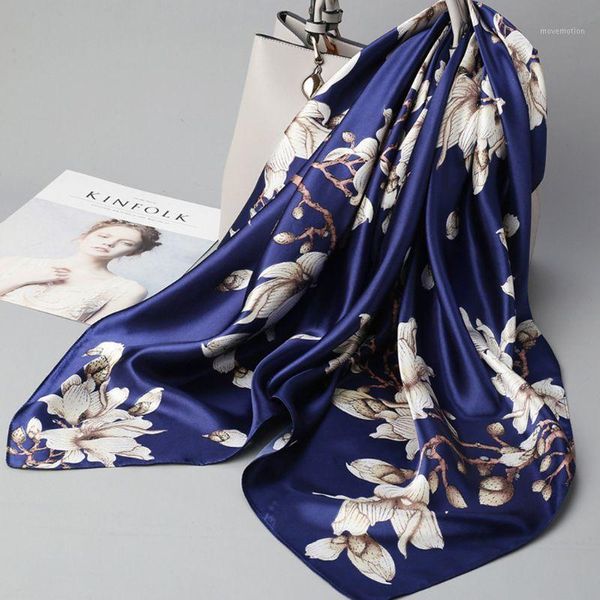 women imitation silk square scarf elegant floral large shawl hair scarf bandana n58f1, Blue;gray
women imitation silk square scarf elegant floral large shawl hair scarf bandana n58f1, Blue;gray