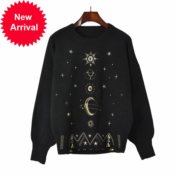 design starry sky embroidered high-end nightgown 2020 new winter loose jumper women's sweater mesh upper runway c-055, White;black
design starry sky embroidered high-end nightgown 2020 new winter loose jumper women's sweater mesh upper runway c-055, White;black
