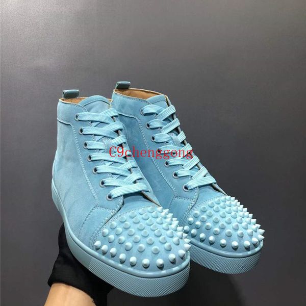 high suede leather spikes sneakers lace up platform shoes rivets ankle boots flats red bottom chaussure homme, Black
high suede leather spikes sneakers lace up platform shoes rivets ankle boots flats red bottom chaussure homme, Black