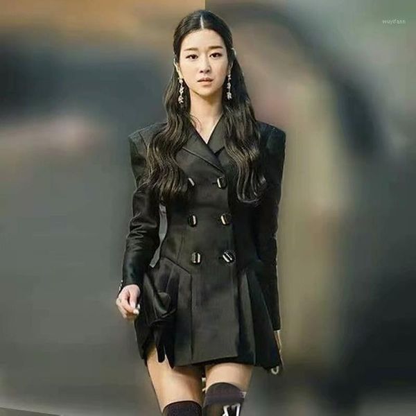 mini dress designer spring new women's long-sleeved vintage black lapel suit pleated fashion party casual dresses1, Black;gray
mini dress designer spring new women's long-sleeved vintage black lapel suit pleated fashion party casual dresses1, Black;gray