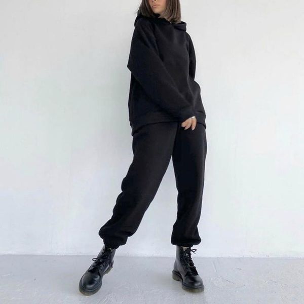 women's casual solid color tracksuits long sleeve hoodie trousers sweatershirt sports suit ladies 2 piece sportwear gym clothing, White;black
women's casual solid color tracksuits long sleeve hoodie trousers sweatershirt sports suit ladies 2 piece sportwear gym clothing, White;black
