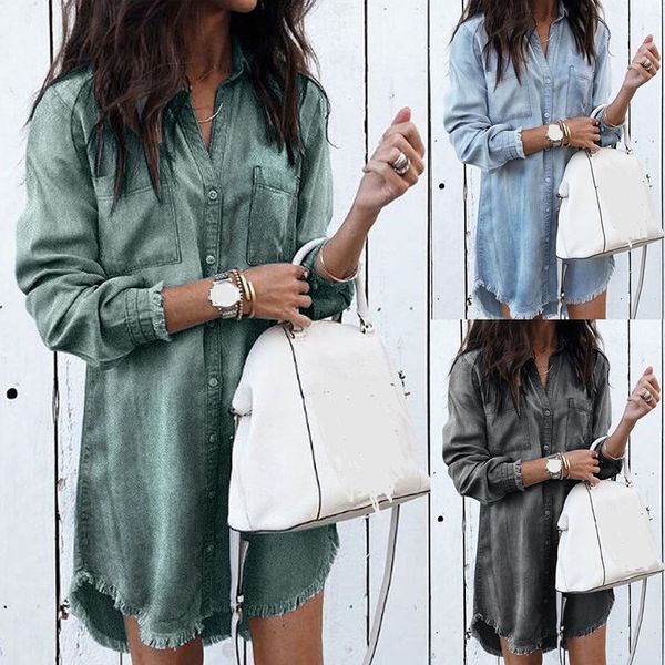 2019 women long sleeve loose denim shirts dress fashion summer casual lady mini dress turn-down collar shirt women short dresses y0118, Black;gray
2019 women long sleeve loose denim shirts dress fashion summer casual lady mini dress turn-down collar shirt women short dresses y0118, Black;gray