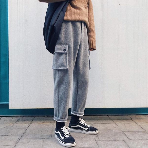 winter padded pants men's warm fashion solid color casual woolen pants man streetwear wild hip hop loose straight trousers male1, Black 
winter padded pants men's warm fashion solid color casual woolen pants man streetwear wild hip hop loose straight trousers male1, Black