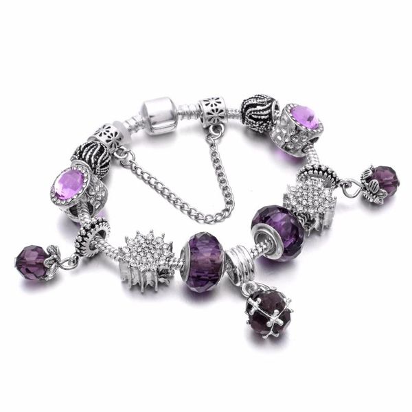 link, chain european antique silver plated purple rhinestone charm handmade charms bracelet fit pa bracelets & bangles for women, Black
link, chain european antique silver plated purple rhinestone charm handmade charms bracelet fit pa bracelets & bangles for women, Black