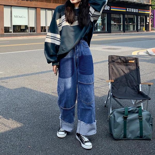 korean autumn new denim straight tube pocket loose and thin retro stitching wide leg jeans pants women fashion streetwear 2020, Black;white
korean autumn new denim straight tube pocket loose and thin retro stitching wide leg jeans pants women fashion streetwear 2020, Black;white