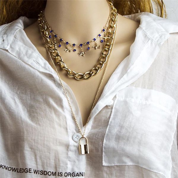 multi-layer necklace for women gold color star lock pendant necklaces punk thick chain necklace jewelry gift1, Silver
multi-layer necklace for women gold color star lock pendant necklaces punk thick chain necklace jewelry gift1, Silver
