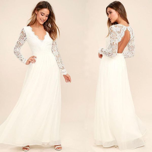 2018 long sleeve hollow out lace dress for women v neck backless dresses women white maxi party elegant dress1, Black;gray
2018 long sleeve hollow out lace dress for women v neck backless dresses women white maxi party elegant dress1, Black;gray