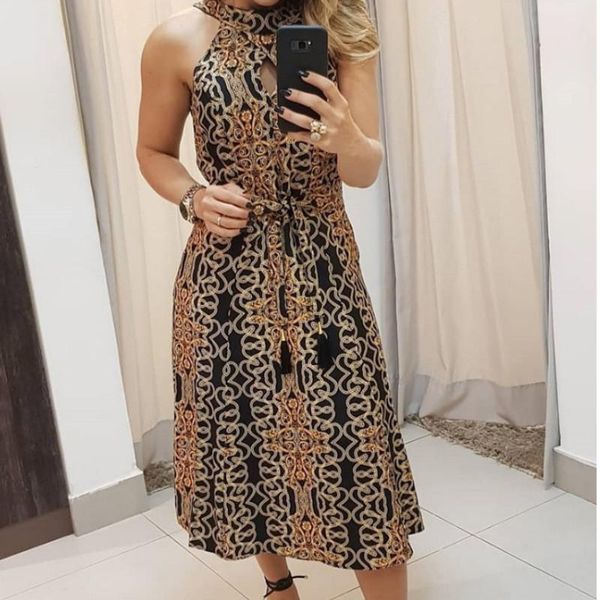 women sleeveless retro printed party dress 2020 fashion ladies casual hollow streetwear dress with belt, Black;gray
women sleeveless retro printed party dress 2020 fashion ladies casual hollow streetwear dress with belt, Black;gray