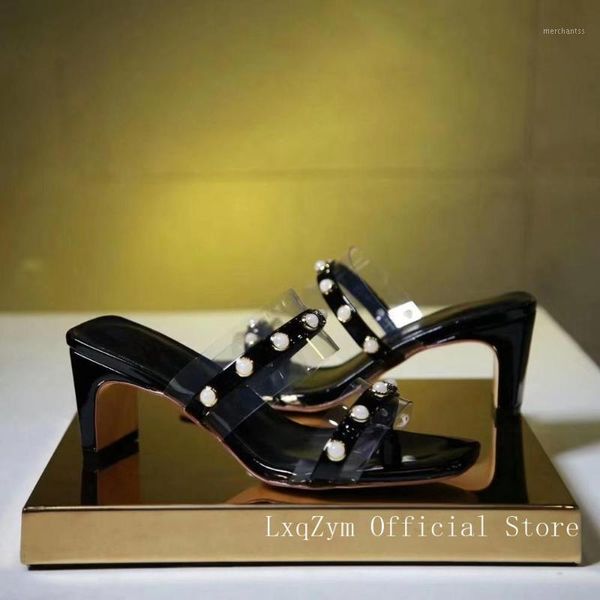 professional casual square head oblique high root belt diamond noble dignified sandals ladies heels worn in summer 6.5cm1, Black