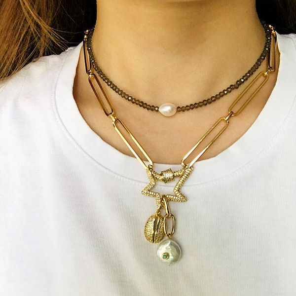 pendant necklaces women style zircon spiral buckle choker freshwater pearl gold-color shell decoration thick chain necklace party gift, Silver
pendant necklaces women style zircon spiral buckle choker freshwater pearl gold-color shell decoration thick chain necklace party gift, Silver
