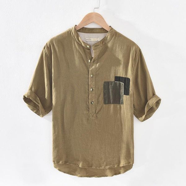 men summer fashion japan simple short sleeve pockets patchwork stand collar linen shirt male casual breathable 1, White;black
men summer fashion japan simple short sleeve pockets patchwork stand collar linen shirt male casual breathable 1, White;black