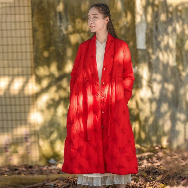 and winter art embroidered long down jacket women's retro button warm and improved hanfu white duck down coat batch, Black
and winter art embroidered long down jacket women's retro button warm and improved hanfu white duck down coat batch, Black