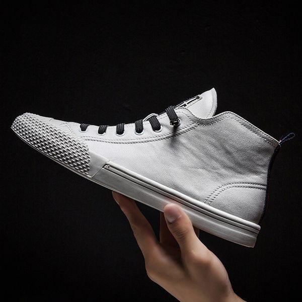 autumn winter men shoes high-genuine leather outdoor casual shoes sneakers breathable non-slip walking shoes white simple t200610, Black
