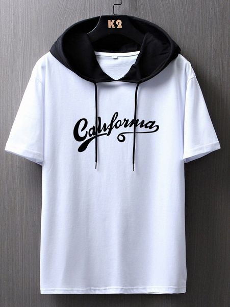 romwe guys letter graphic hooded tee i2gy#, White;black