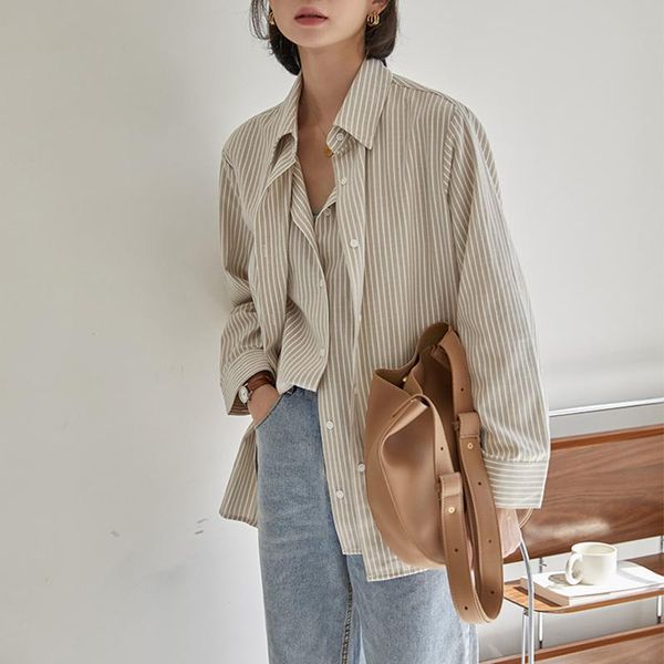 women 2020 korean blouses match chic loose shirts fashion fresh striped casual leisure gentle all full, White
women 2020 korean blouses match chic loose shirts fashion fresh striped casual leisure gentle all full, White