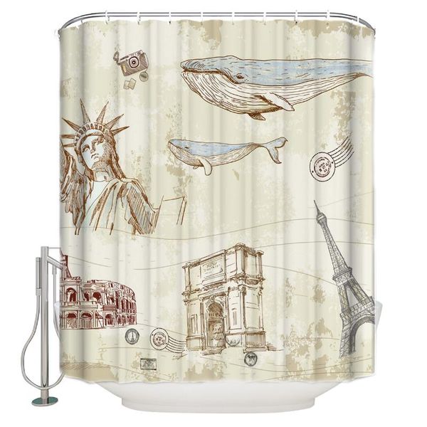 shower curtain waterproof polyester with 12 hooks famous architecture european american style
shower curtain waterproof polyester with 12 hooks famous architecture european american style